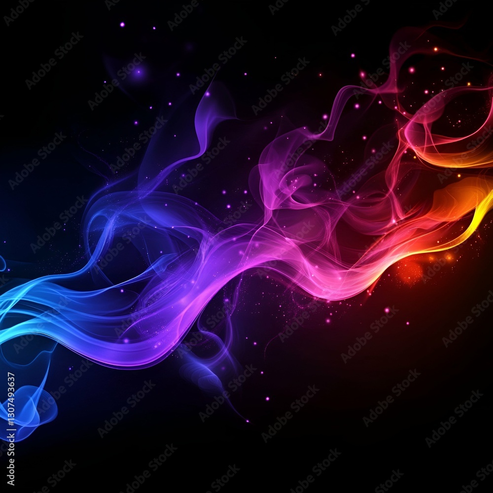 Poster vibrant swirling waves of colorful light flowing against a dark background, creating a dynamic and f