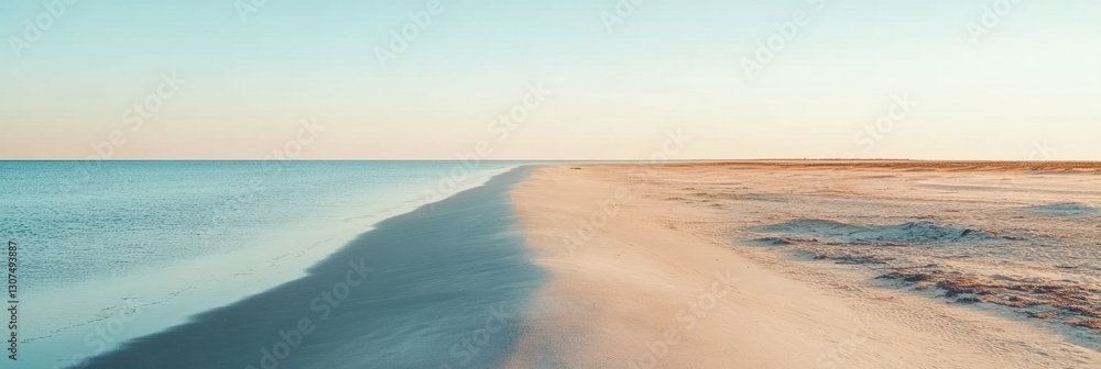 Poster Expansive empty beach at sunset featuring smooth sand and distant horizon Generative AI