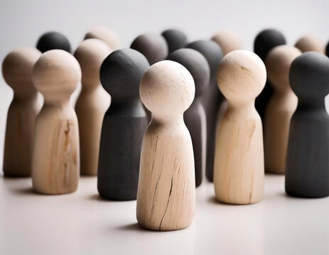 figuras de peones de madera negras y blancas s&iacute;mbolo de un grupo de personas diferentes trabajando en equipo como reflejo de uni&oacute;n, diversidad, inclusi&oacute;n colaboraci&oacute;n y cooperaci&oacute;n 
