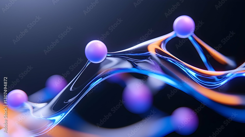 Poster dynamic futuristic circuit board with glowing spheres and lines