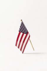 solitary american flag pin is placed on pristine white background