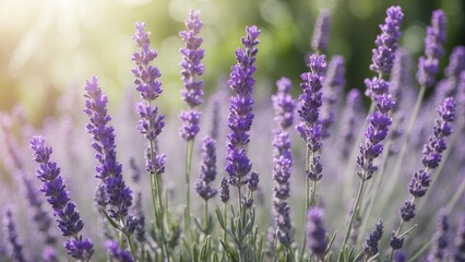 Purple lavender flowers with soft focus blurred bokeh background