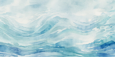 Vector watercolor ocean wave line blue and white background. Ocean sea art with natural template. Seamless soft blue ocean pattern wave water background.
