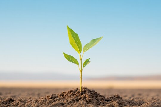 solitary seedling growing from unadorned soil symbolizes hope and rejuvenation for earth day emphasizing importance