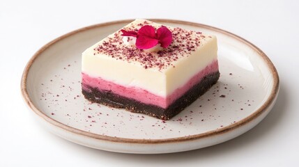 A delicate sakura-flavored Japanese dessert, served on a minimalist ceramic plate.