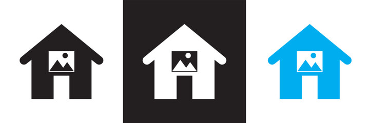 Home interior icon set. Furniture and house decoration icon. Isolated on white and black background. Vector illustration. EPS 10