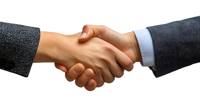 Business handshake isolated on transparent background. PNG file