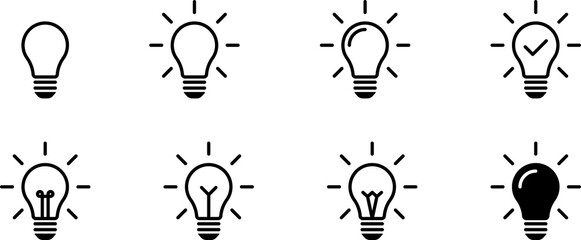 Light Bulb line icon, isolated on white background. Idea sign, solution, thinking concept. Lighting Electric lamp, electricity, shine, shiny. Flat style for graphic design, logo, web site, UI.