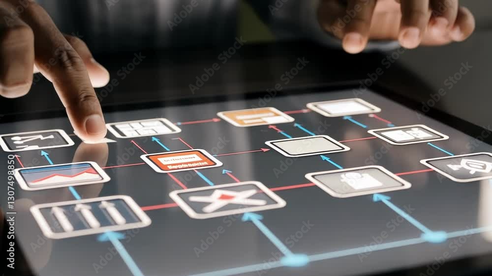 Poster a closeup of hands touching an interactive holographic screen highlighting customer feedback loops w