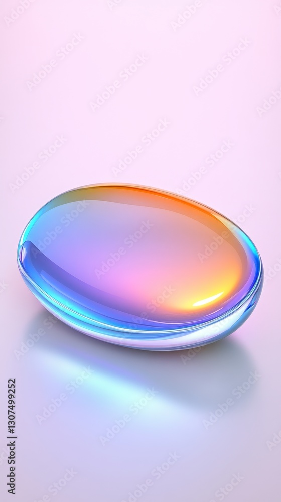 Poster abstract iridescent oval shape with a smooth, glossy surface, reflecting light in a spectrum of past