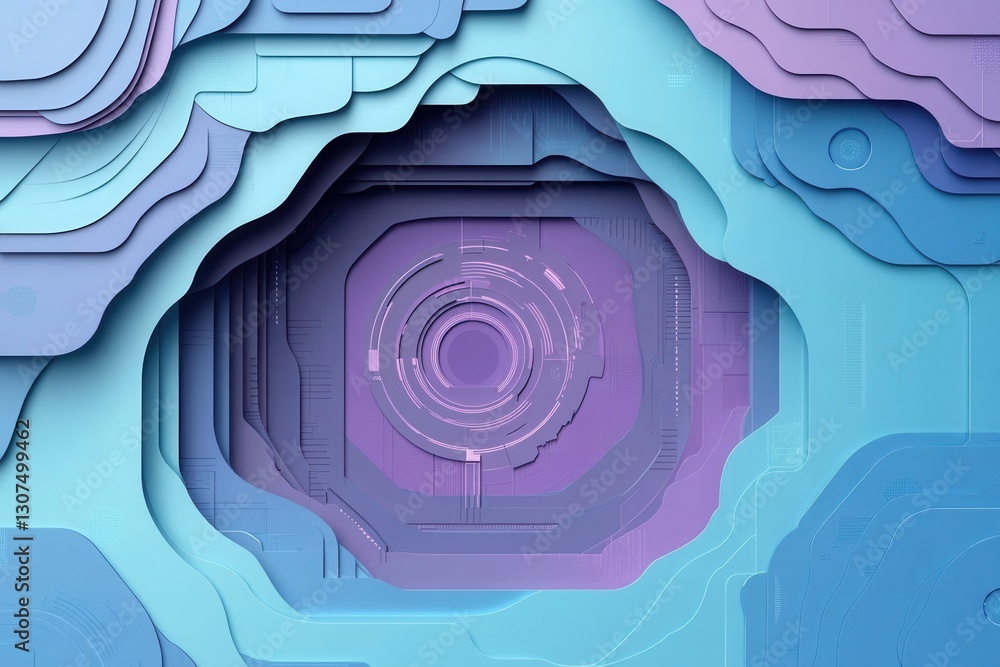 Aufkleber futuristic layered paper art background showcasing digital rights and cyber politics in cool tones g