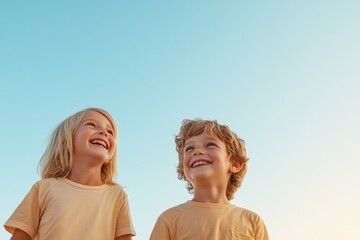 capture heartwarming outdoor scene with siblings of different ages during playful moment