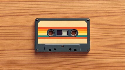 a vintage audio cassette tape resting on a wooden surface