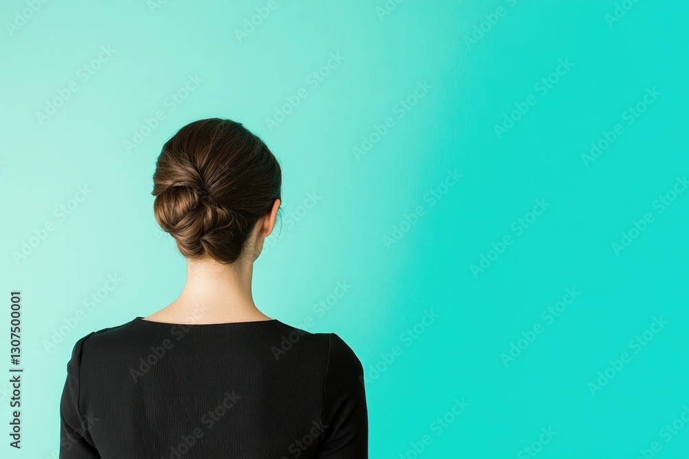 Poster capture minimalistic image of teacher or educator standing confidently against smooth solid color ba