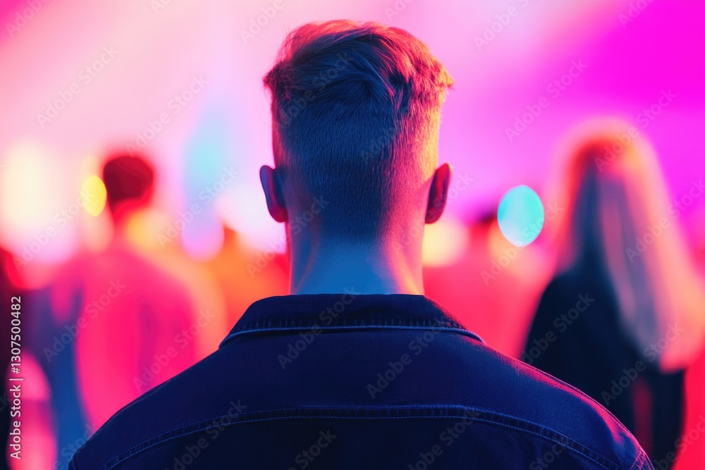 Poster capture essence of hyperpop culture with blurred people in background emphasizing minimalistic desig