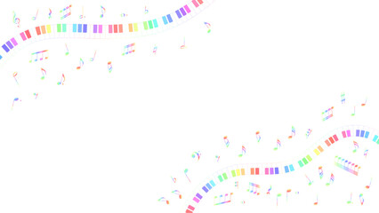 虹色のピアノの鍵盤と音符　背景透過　16：9