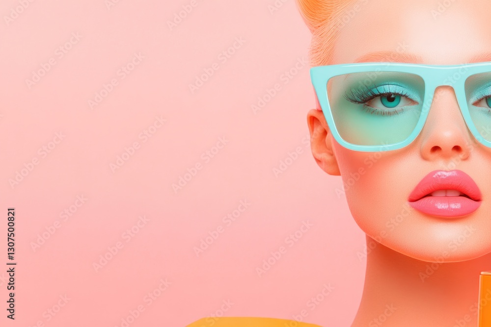 Poster close-up of barbiecore aesthetic item with minimalist design elements against simple backdrop