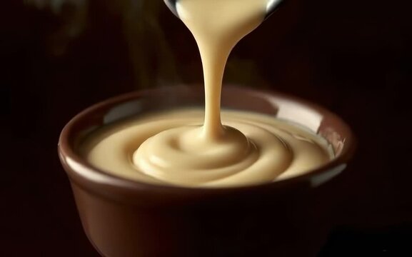 Steamy Hot White Sauce Pouring into a Bowl