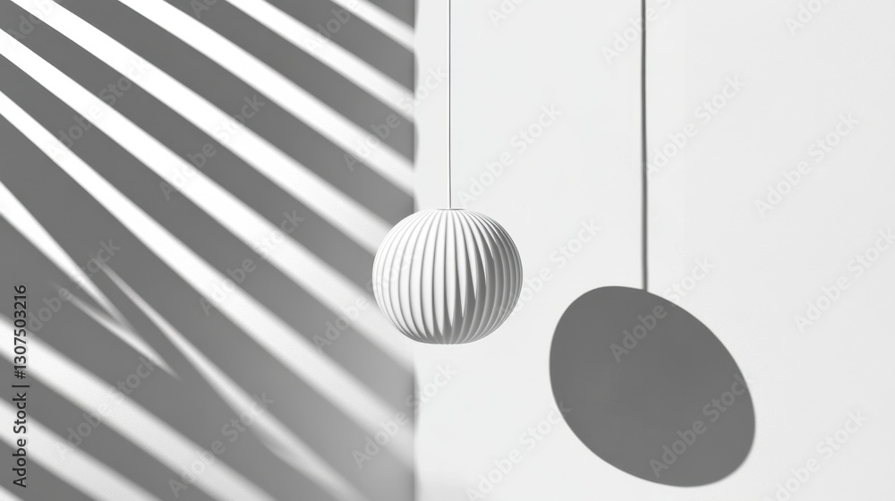 Poster abstract monochrome image featuring two hanging decorative spheres against a wall with diagonal shad