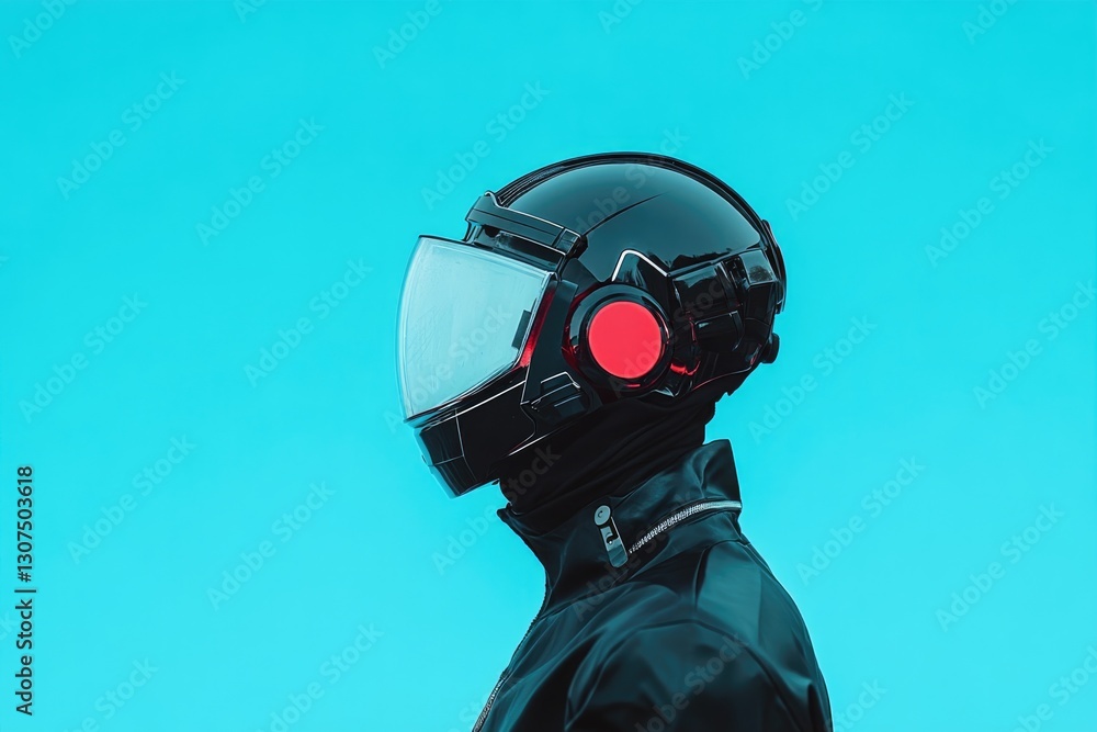 Poster minimalistic cybercore portrait on smooth solid background with ample copy space