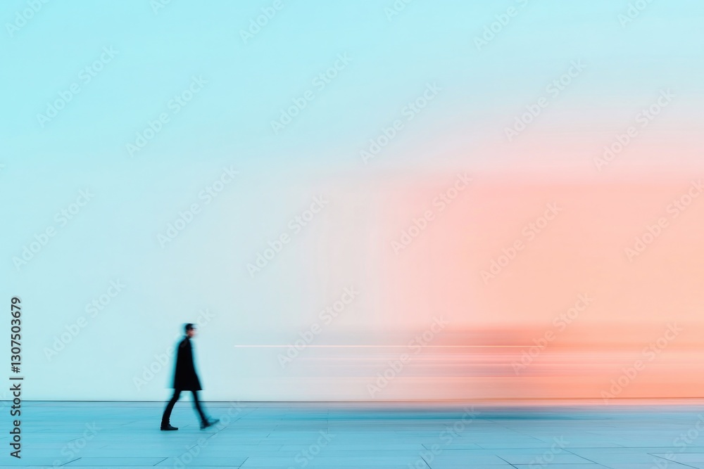 Poster minimalistic image with softly blurred silhouettes of people in background creating serene and abstr