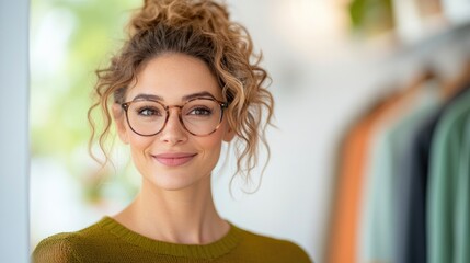 retail assistant guides shopper in choosing clothes blurred background clean image with emphasis on interaction