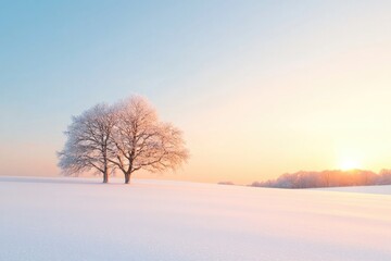 golden light of dawn highlights frost-covered landscapes with trees and fields shimmering in icy stillness providing