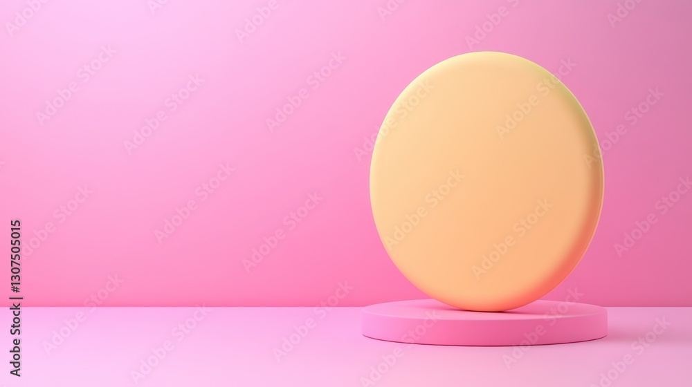 Poster pastel pink and yellow 3d rendered background with a large circle on a small platform. minimalist an