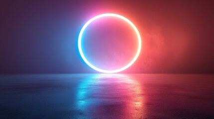 A luminous ring glows brightly above a reflective surface area