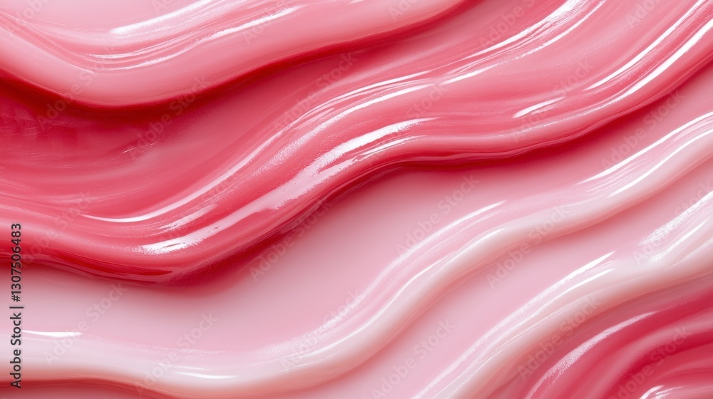 Poster close up of pink and white creamy texture with wave like patterns, glossy finish, abstract backgroun