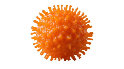 3D orange virus cell featuring a spherical isolated on white background