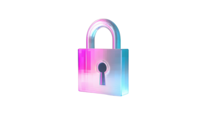 3D padlock icon with a holographic gradient isolated on white background