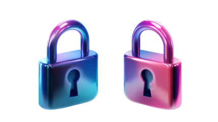 3D padlock icon with a holographic gradient isolated on white background