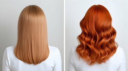 Two Hairstyle Comparisons: Straight Brown and Curly Red Hair
