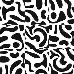 bold seamless vector pattern square patches with black abstract blobs organic shapes fabric textile