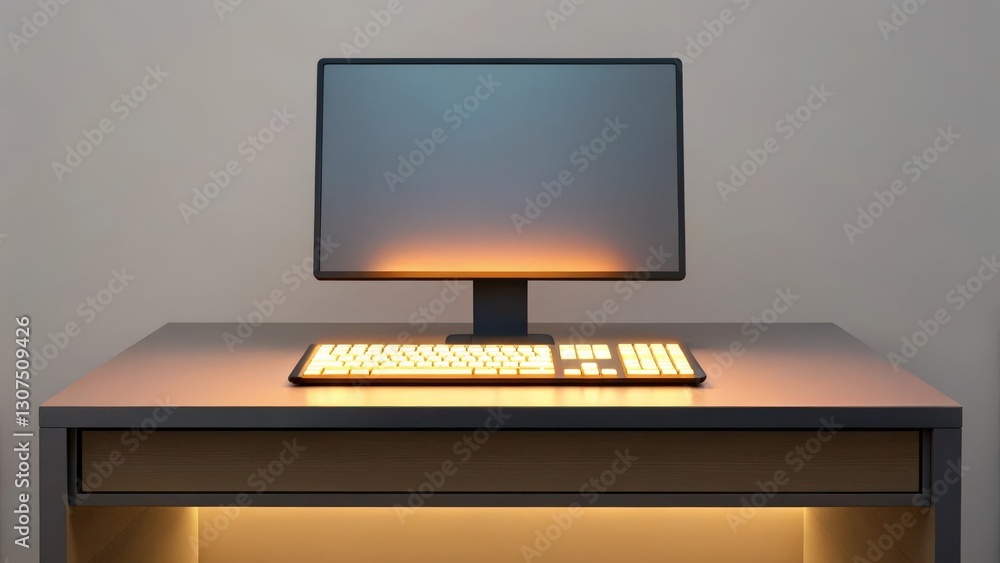 Aufkleber computer on desk with keyboard