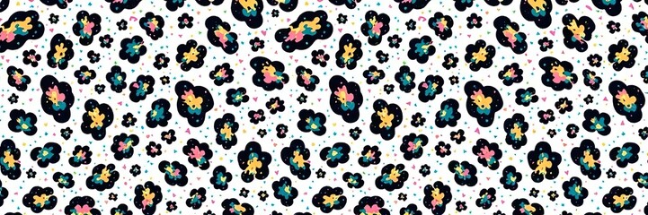 Vibrant floral pattern with a playful design, ideal for wallpapers or textiles.