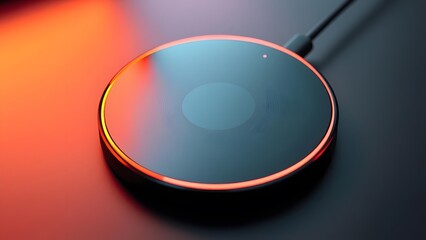 Sleek wireless charger with an illuminated edge on a dark background.   