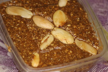 Moroccan Sellou or Zammita Close Up, Zamita with almonds