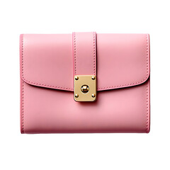 A pink leather wallet with a gold buckle isolated on transparent background
