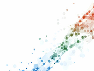 Abstract colorful wave design with translucent dots and shapes on white background. Ideal for website banners, presentations, or tech visuals