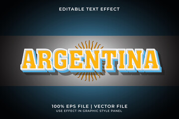 Argentina 3D Editable Vector Text Effect. Blue, White, and Yellow Text Effect