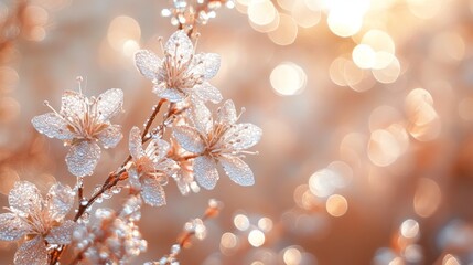 Close up of delicate flower blossoms with water droplets