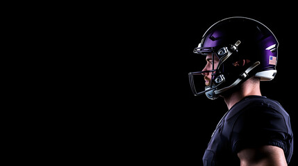 American Football Player in Full Gear and Helmet, Ready for Action
