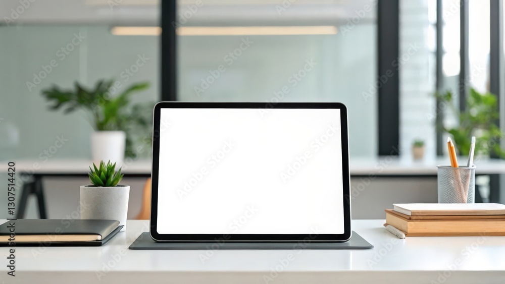 Aufkleber a tablet with blank screen on a modern white desk in a modern office setting. it's ready to be used 