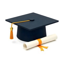 graduation cap and diploma on white