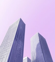 Obraz premium Minimalist architecture showcases sleek skyscrapers against a pastel purple sky
