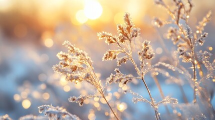 Frosted plants glow gently in the warm and bright sunshine