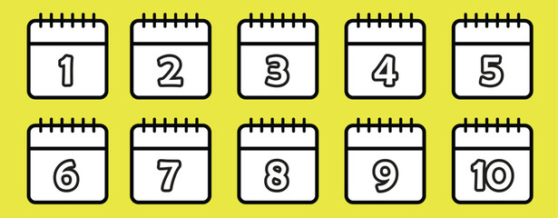 Calendar icons showing numbers one to ten on yellow background