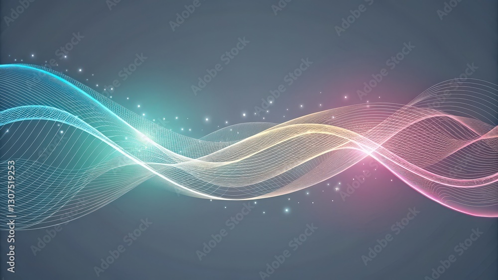 Poster abstract background of colorful wavy lines, glowing and pulsating. the wavy lines are overlapping, c